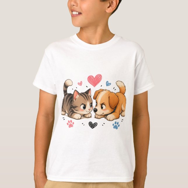 Sött kattunge & valp Lekfullt stirrande T Shirt (Framsida)