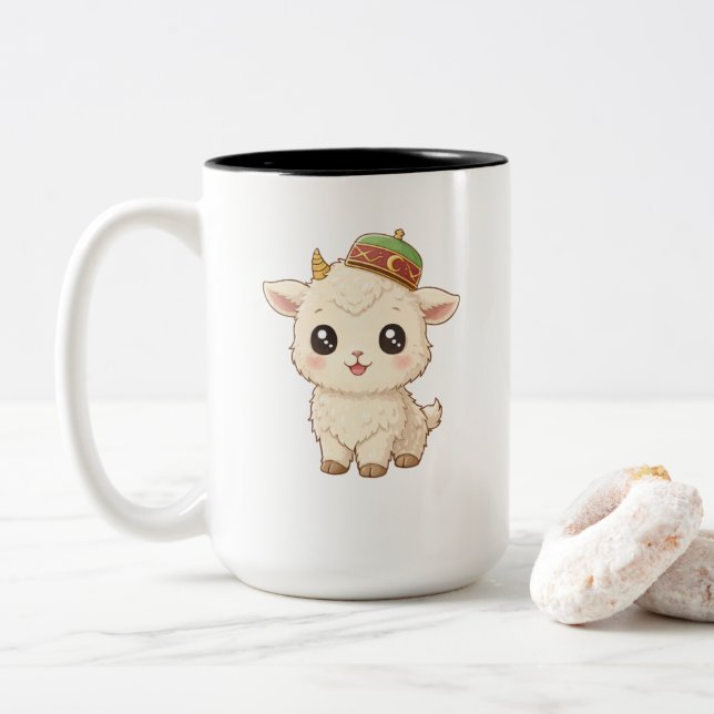 Sött Kawaii-Babyget med traditionell mössa Kaffe Två-Tonad Mugg (Med munk)