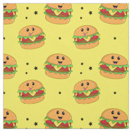 Sött Kawaii Cheeseburgermönster på gult Tyg
