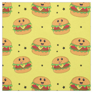 Sött Kawaii Cheeseburgermönster på gult Tyg