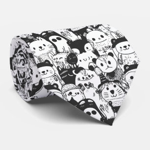 Sött Kawaii Djur Doodle Mönster (1) Slips