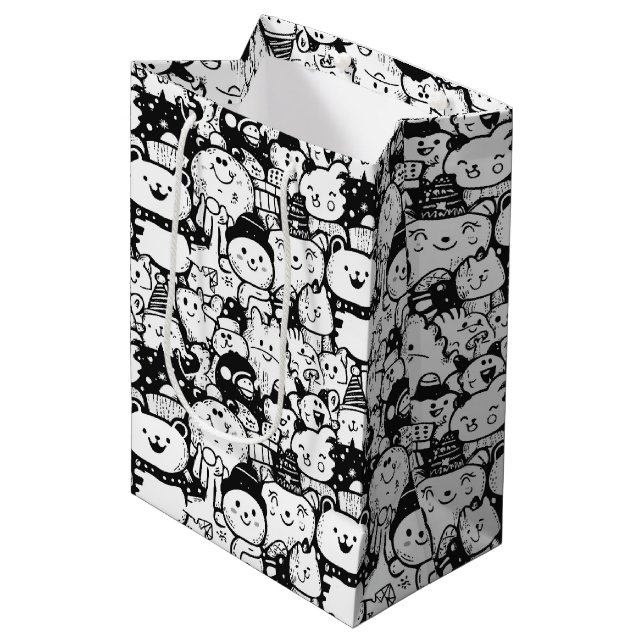 Sött Kawaii Djur Doodle Mönster (2) (Framsidan Vinklad)