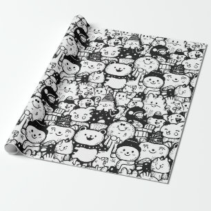 Sött Kawaii Djur Doodle Mönster (2) Presentpapper