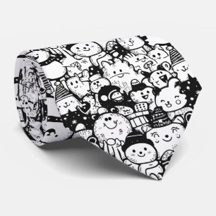 Sött Kawaii Djur Doodle Mönster (2) Slips