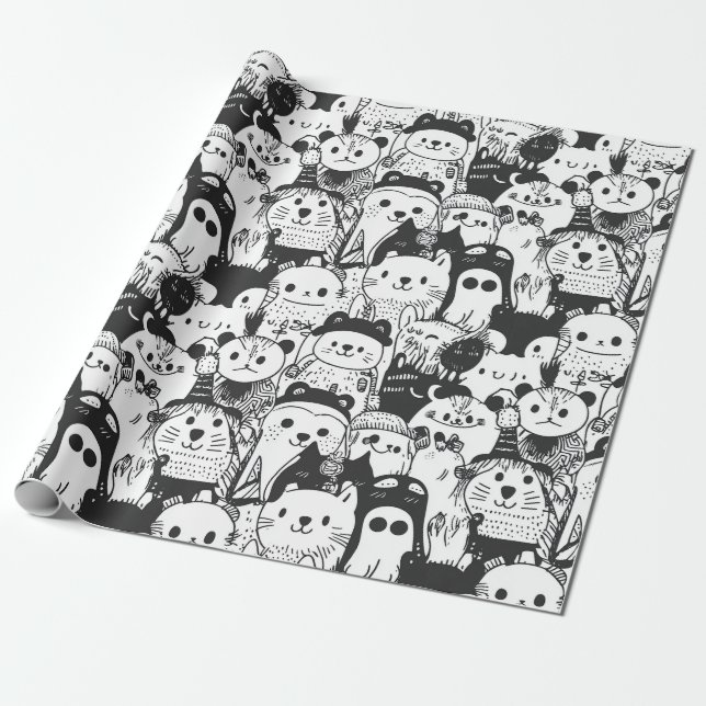 Sött Kawaii Djur Kladdermönster (1) Presentpapper (Utrullad)