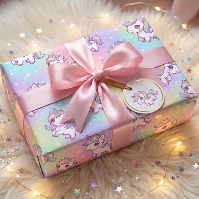 Sött Kawaii Enhörning Pastell Regnbåge Magisk Presentpapper (Skapare uppladdad)