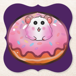 Sött Kawaii Hamster i Rosa Glaserad Donut Konst Underlägg Papper