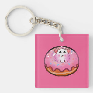 Sött Kawaii-Hamster i Rosa Glaserad Donutkonst