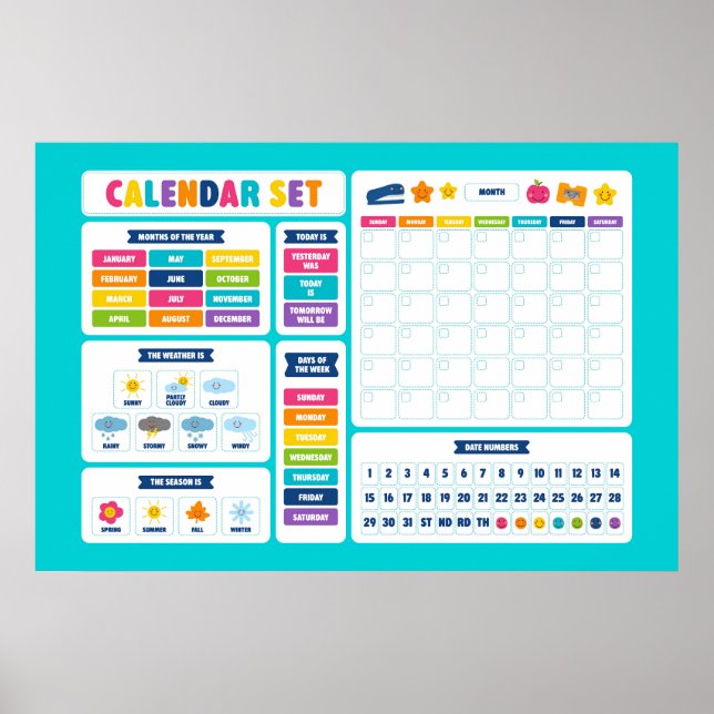 Sött Kawaii Kalender Set Poster (Framsidan)