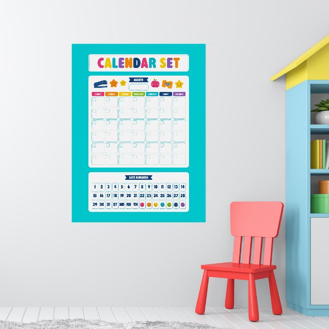 Sött Kawaii-kalenderset Poster (Barnkammare 1)