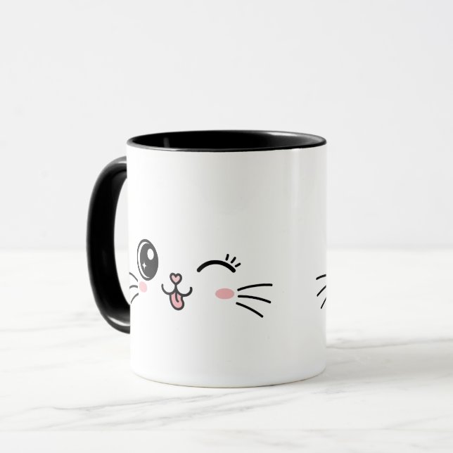 Sött Kawaii Katt Ansikte Mugg (Framsida vänster)