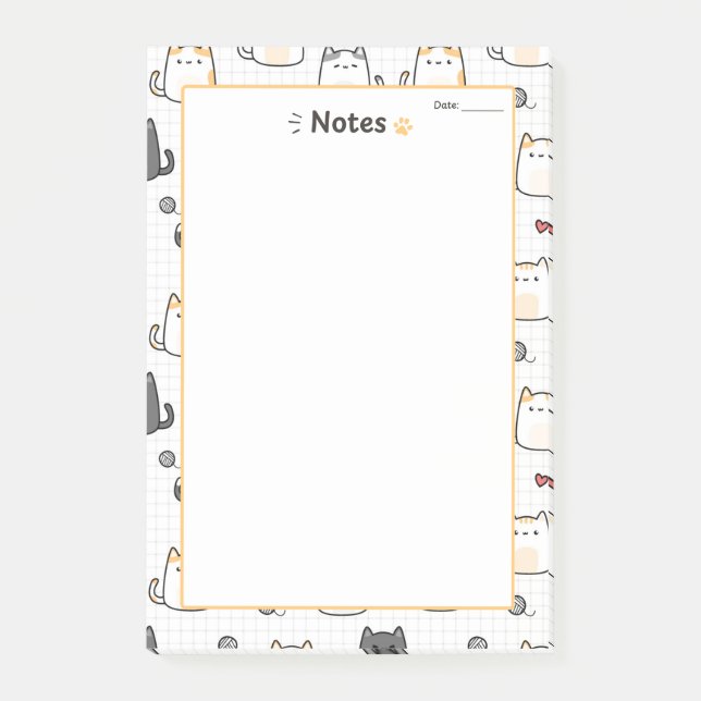 Sött Kawaii Katt Anteckningar Notisblock Post-it Block (Framsida)