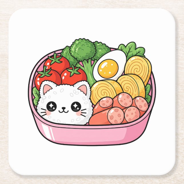 Sött Kawaii Katt Bento Box Underlägg Papper Kvadrat (Framsidan)
