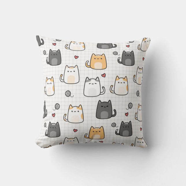 Sött Kawaii Katt Kastkudde Kudde (Framsida)