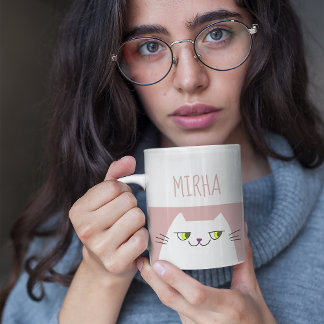Sött Kawaii Katt Namn Mugg Minimal Rosa Present