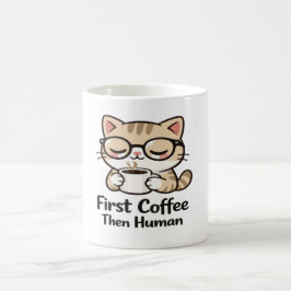 Sött Kawaii Katt Som Har Glasögon - Rolig Morgon C Kaffemugg