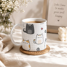 Sött Kawaii Kattmönster Kaffe Mugg