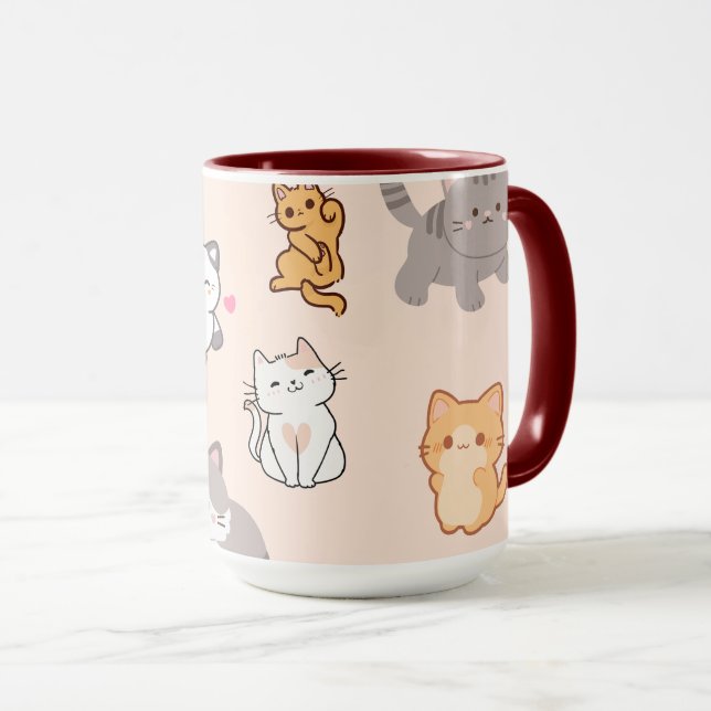 Sött Kawaii Kattmönster Mugg (Framsida höger)