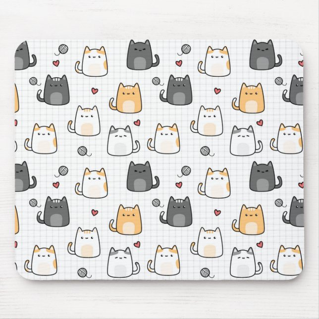Sött Kawaii Kattmönster Musmatta (Framsidan)