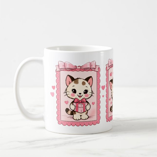 Sött Kawaii Kattunge Kärlek Mugg (Vänster)