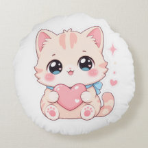Sött Kawaii Kattunge Rosa Hjärtat Grafisk Kudde
