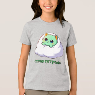 Sött Kawaii Mint Kattunge i Moln T Shirt