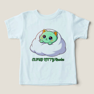 Sött Kawaii Mint Kattunge i Moln T Shirt