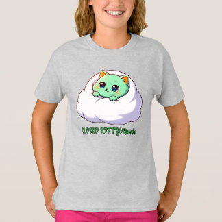 Sött Kawaii Mint Kattunge i Moln T Shirt