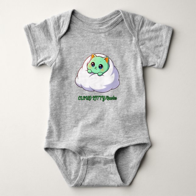 Sött Kawaii Mint Kattunge i Moln T Shirt (Framsida)