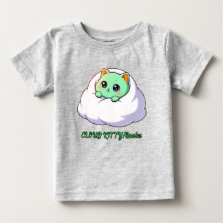 Sött Kawaii Mint Kattunge i Moln T Shirt