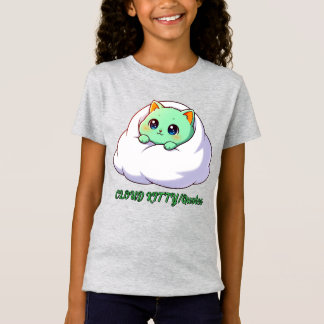 Sött Kawaii Mint Kattunge i Moln T Shirt