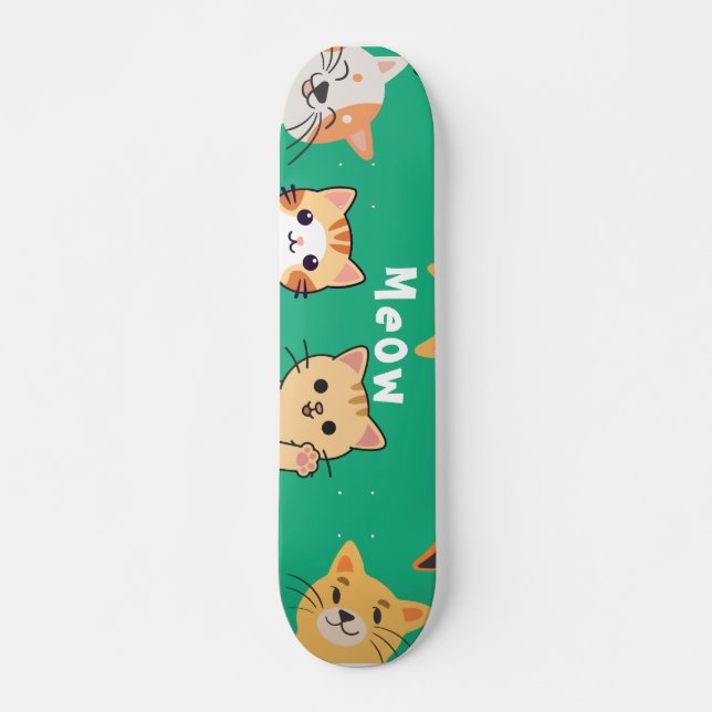 Sött Kawaii-mönster med katter som tittar fram  Mini Skateboard Bräda 18,5 Cm (Framsida)