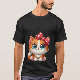 Sött Kawaii Orange Kattunge Röd Prickig Band Katt  T Shirt