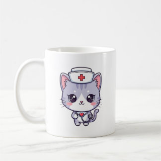 Sött Kawaii Sjuksköterska Katt Konst Kaffemugg