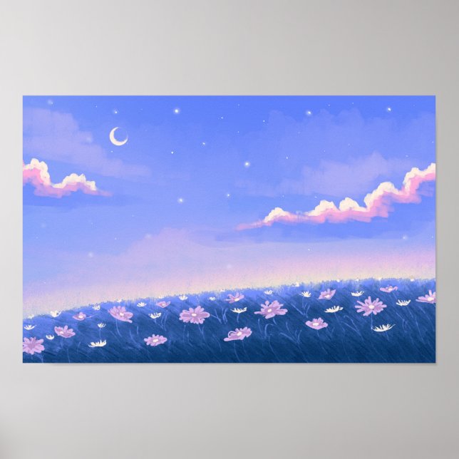 Sött kawaii skrivbordsunderlägg med nattträdgård poster (Framsidan)