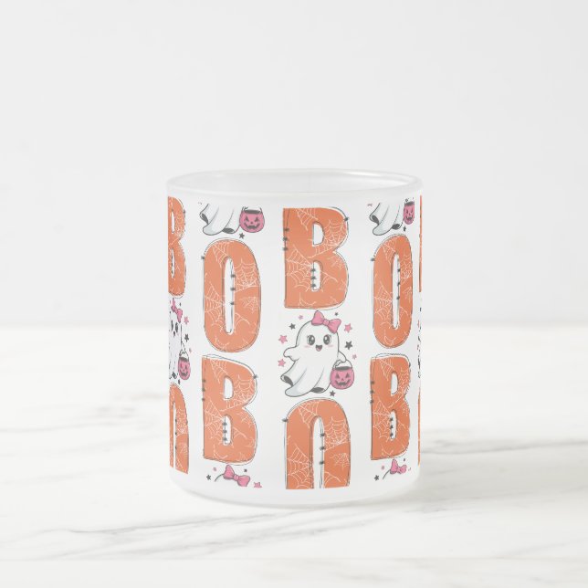 Sött Kawaii-spöke “Boo” Halloween-design Frostad Glasmugg (Center)