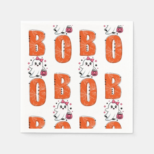 Sött Kawaii-spöke “Boo” Halloween-design Pappersservett (Framsidan)