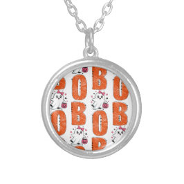 Sött Kawaii-spöke “Boo” Halloween-design Silverpläterat Halsband
