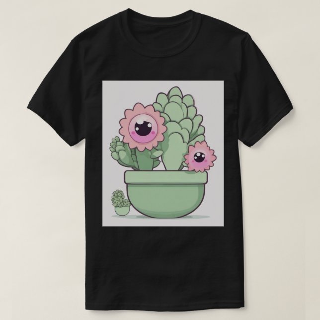 Sött Kawaii-succulentväxdesign för växtälskare T Shirt (Design framsida)