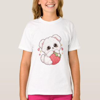 Sött Kawaii-valp som kramar jordgubbe T Shirt