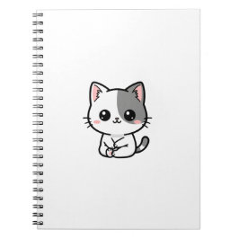 Sött Kawaii Vit Grå Kattunge Anteckningsbok