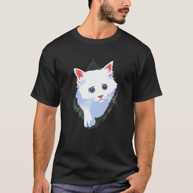 Sött Kittel Sönderriven Klänning Vit Söt Katt T Shirt (Framsida)