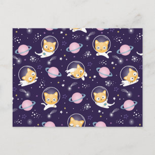 Sött Kitty Katt Astronautmönster Helg Vykort