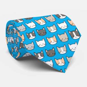 Sött Kitty Kattmönster på Blått Slips