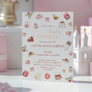 Sött körsbärsdessert Vattenfärg Baby Shower Inbjudningar