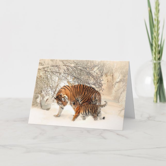 Sött kort för hälsning för mamma- och babytiger (Framsida)