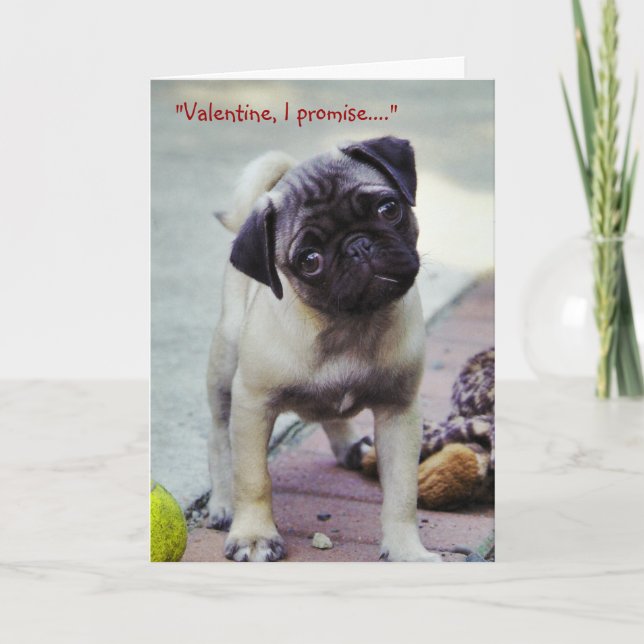 Sött kort för hälsning för mopsvalpvalentin #1 (Framsida)