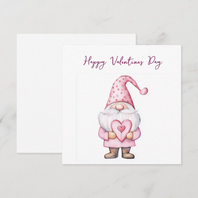 sött kort med en tecknad rosa tomte i kärlek  (Fram/baksida)