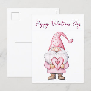 sött kort med en tecknad rosa tomte i kärlek