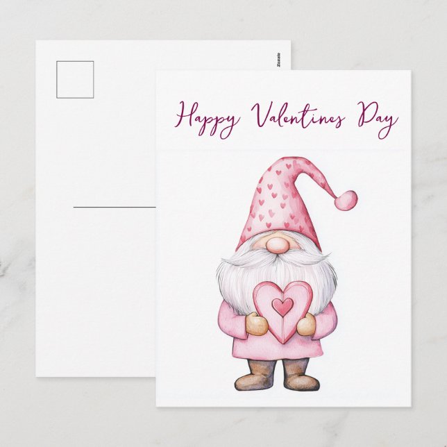 sött kort med en tecknad rosa tomte i kärlek  (Fram/baksida)